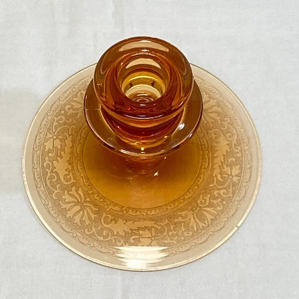 Fostoria Royal Amber Etched #2362 Single Candlestick Vintage Depression Glass